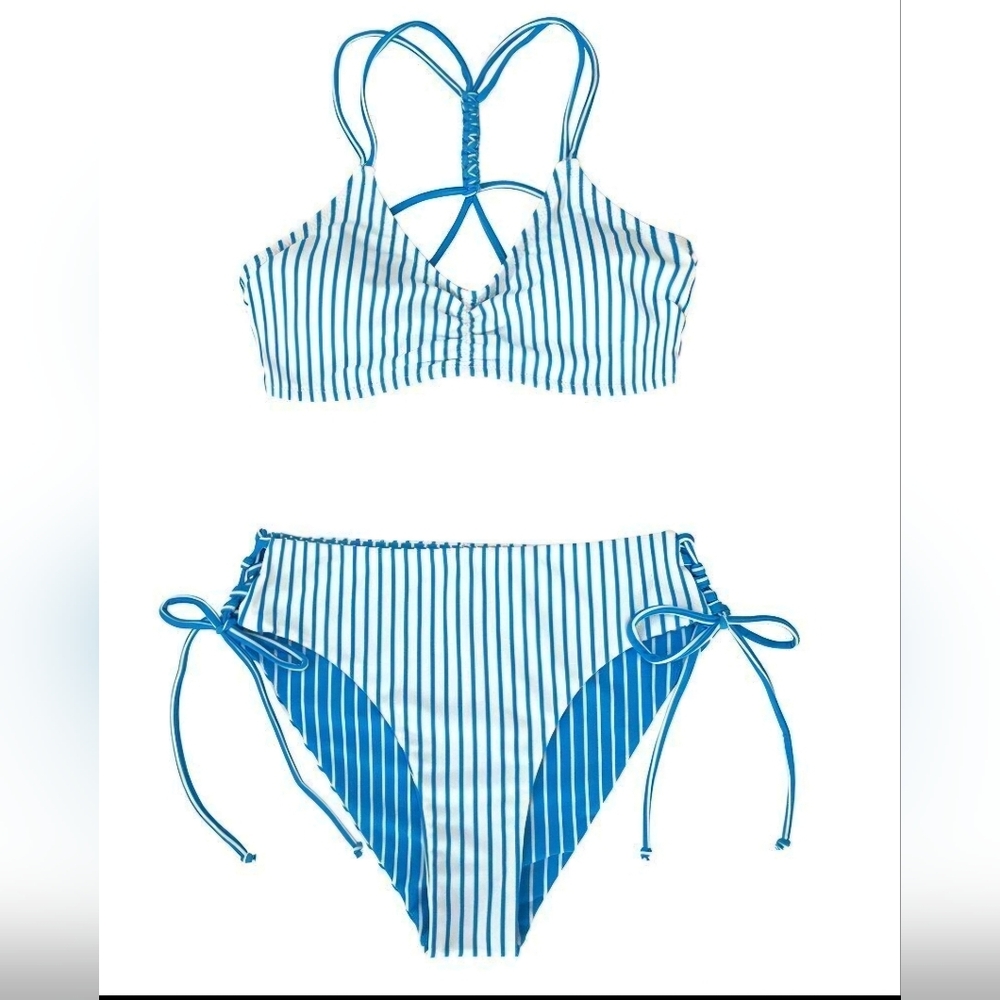 Cupshe Blue Striped Bikini Set - Picture 1 of 3